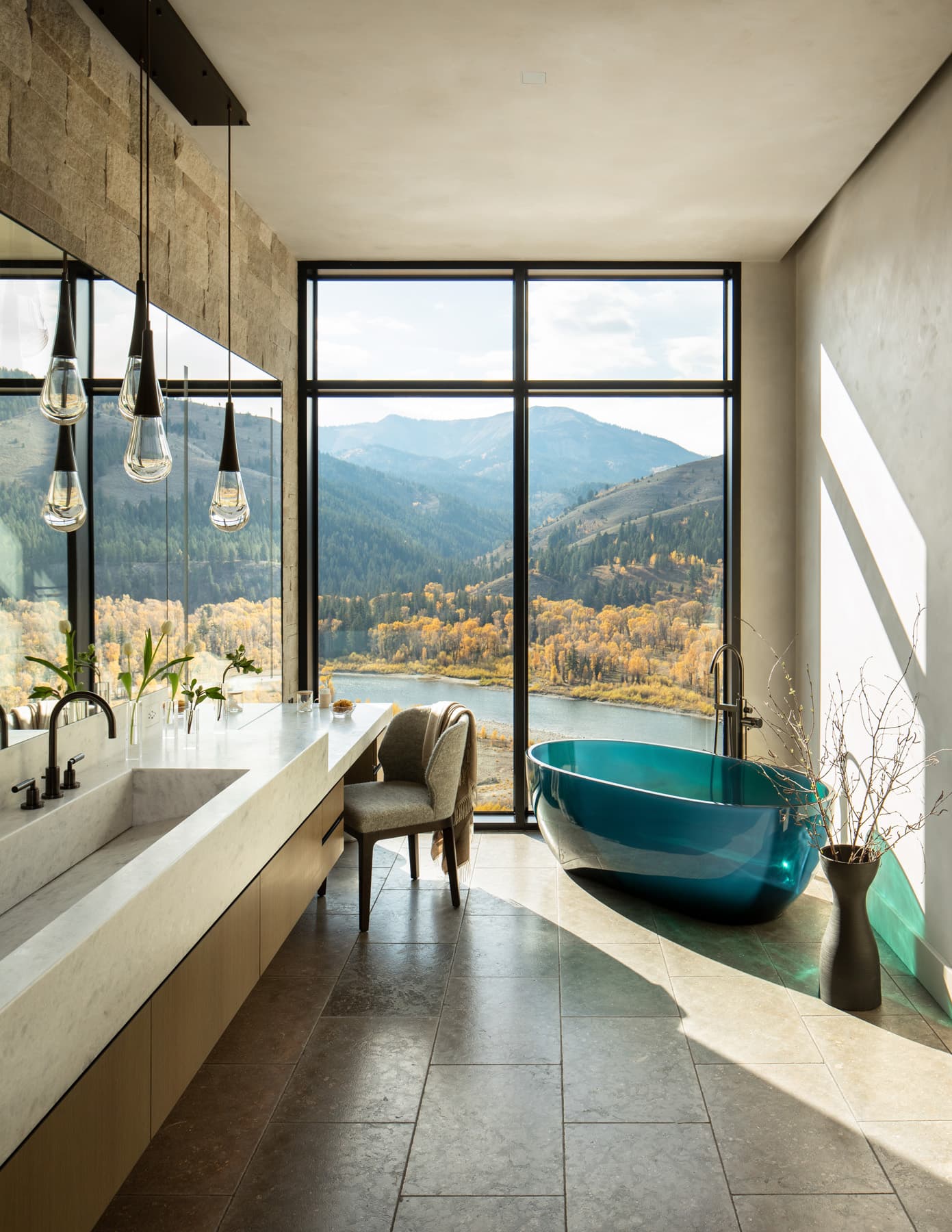 Nida Risto Interior Design in Jackson Hole designed a rustic elegance in the River Bend Project in Snake River Sporting Club in Jackson Wyoming.